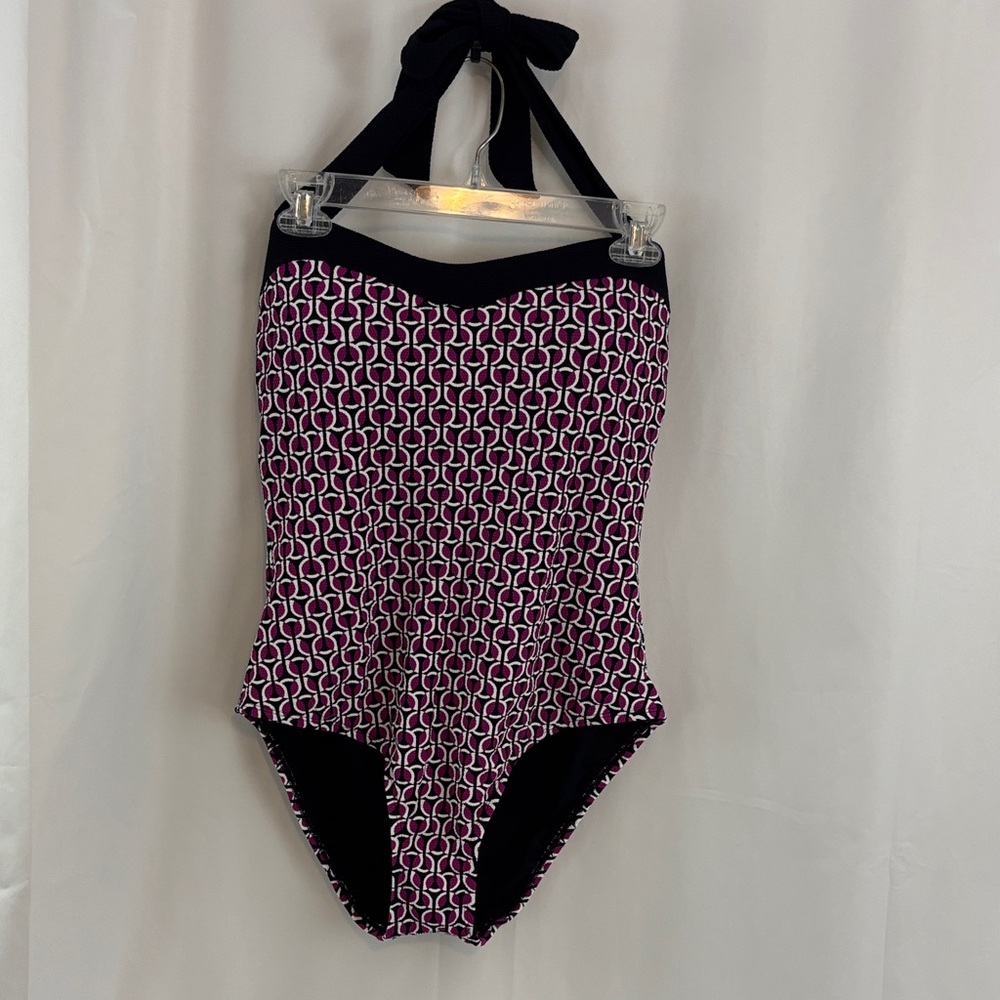 NWT Lands’ End szL geometric print halter one-piece swimsuit…built in cups…